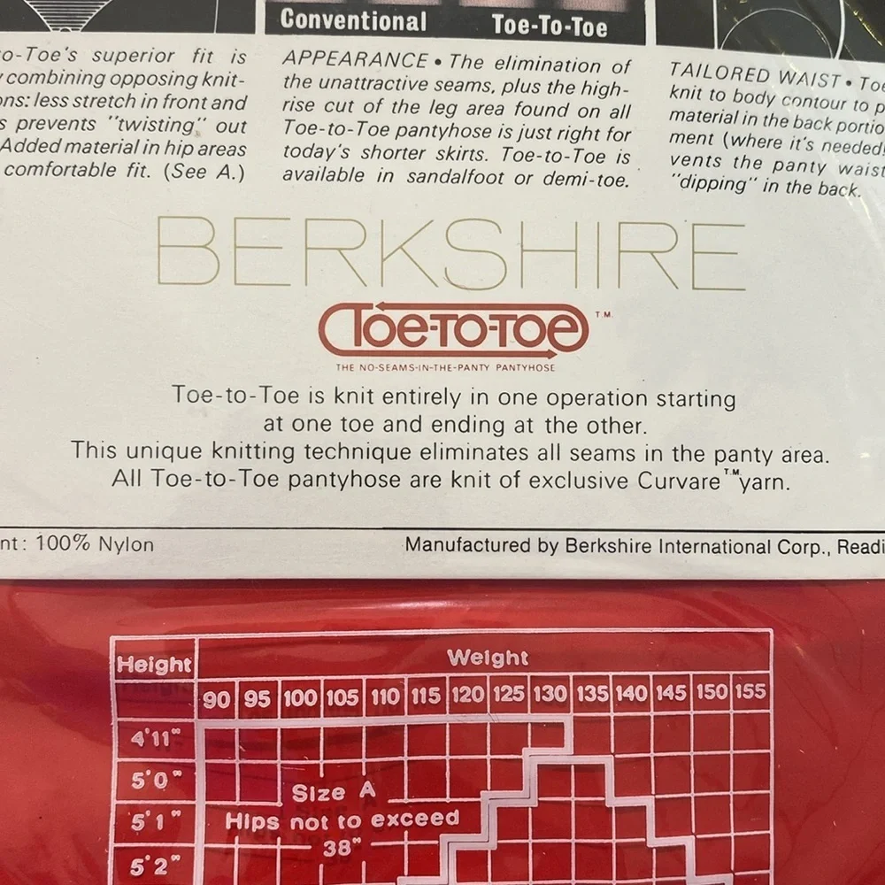 Berkshire vintage Women's Seamless Pantyhose size C Demi-Toe Utopia Toe-to-Toe